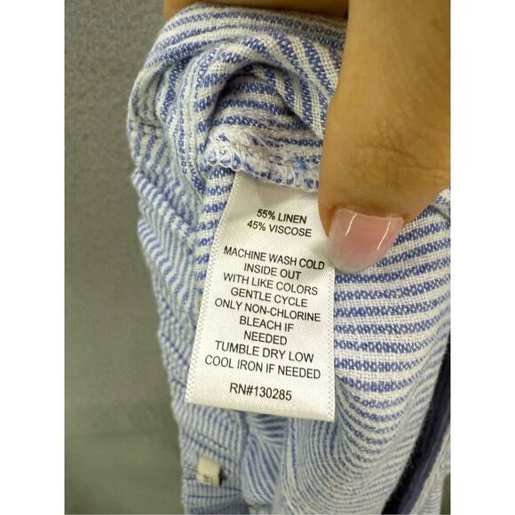 Per Se Womens Blue White Striped Drawstring Linen Blend Cropped Pants Size 1X - Picture 5 of 9